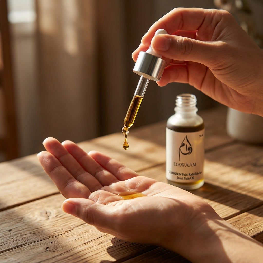 DAWAAM Taskeen Joint Pain Oil ingredients - herbal pain relief oil Pakistan