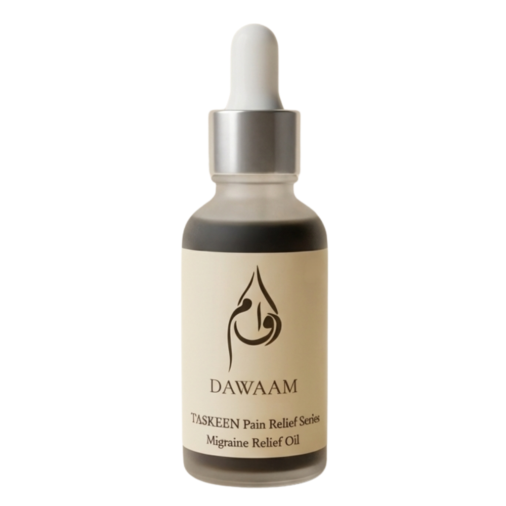 Taskeen Migraine Relief Oil by DAWAAM - herbal headache oil with Camphor, Menthol and Clove - 30ml