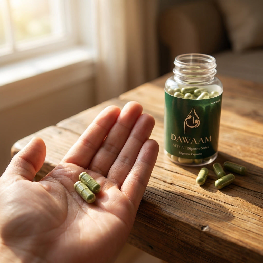 DAWAAM Aafiyat Digestive Capsules ingredients - traditional Pakistani herbal digestion formula